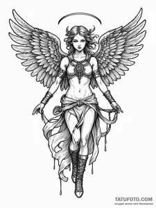 Chainmail angel with tattered wings, artistic... - эскиз тату (№1752208429_0, 11.07.2025 04:33) — Tatufoto.com