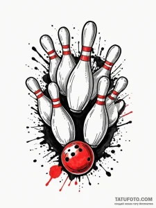 A classic bowling ball striking pins, impact,... - эскиз тату (№1752209013_0, 11.07.2025 04:43) — Tatufoto.com