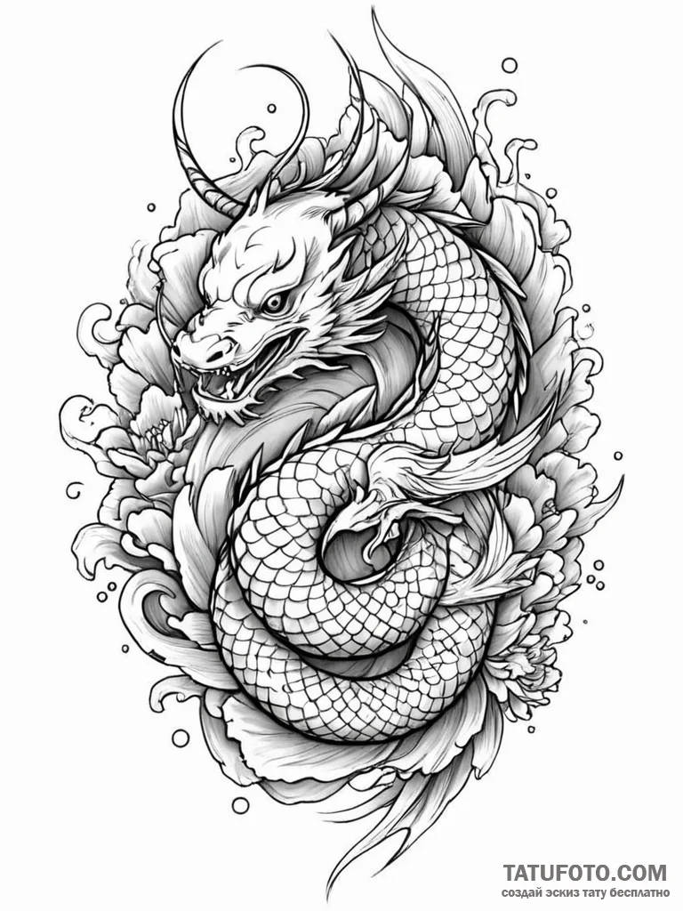 уроборос - японская - эскиз тату (№1752209038_0, 11.07.2025 04:43) — Tatufoto.com