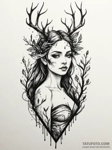 Dryad or tree nymph, tattoo drawing outline,... - эскиз тату (№1752209096_0, 11.07.2025 04:44) — Tatufoto.com