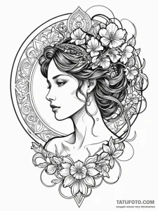 F, artistic tattoo sketch, on a clean white p... - эскиз тату (№1752209178_0, 11.07.2025 04:46) — Tatufoto.com