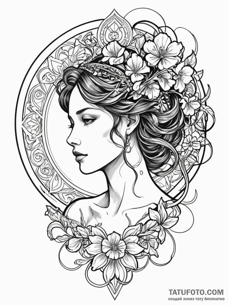 F, artistic tattoo sketch, on a clean white p… — эскиз тату (№1752209178_0, 11.07.2025 04:46) — Tatufoto.com