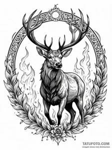 Burning stag leaping through ring of fire, in... - эскиз тату (№1752209511_0, 11.07.2025 04:51) — Tatufoto.com