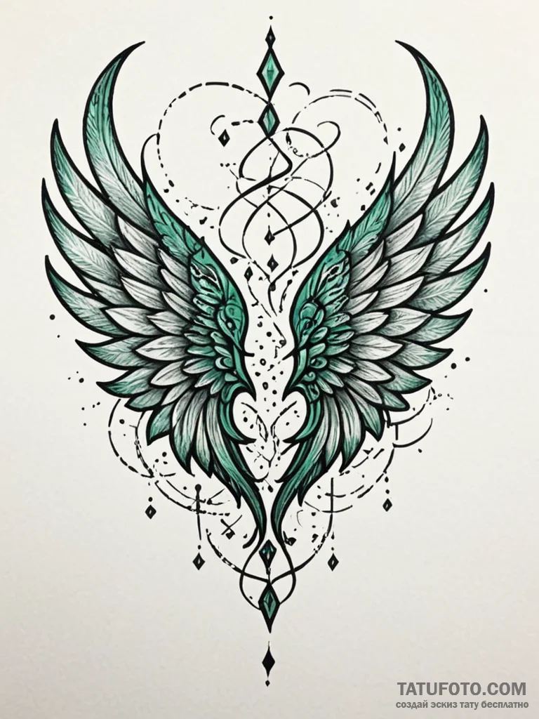 Emerald wings beneath shattered sky, tattoo d… — эскиз тату (№1752210012_0, 11.07.2025 05:00) — Tatufoto.com
