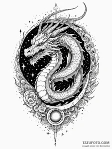 Astral dragon spiraling through stars, artist... - эскиз тату (№1752210103_0, 11.07.2025 05:01) — Tatufoto.com