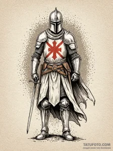 Knight templar with a tattered banner, standi... - эскиз тату (№1752210187_0, 11.07.2025 05:03) — Tatufoto.com