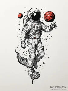 Astronaut reaching for shattered planet, tatt... - эскиз тату (№1752210271_0, 11.07.2025 05:04) — Tatufoto.com