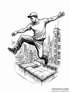 An athletic figure mid-leap, performing a dyn... - эскиз тату (№1752210355_0, 11.07.2025 05:05) — Tatufoto.com