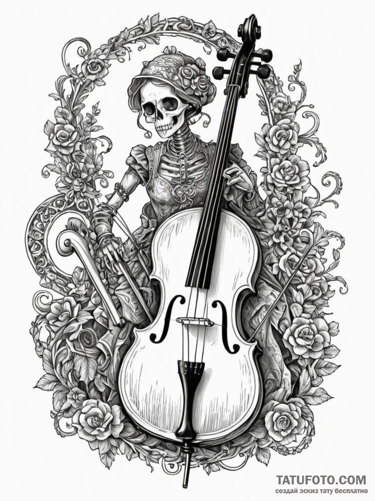 Automaton playing a cello made of bone and wi... - эскиз тату (№1752210439_0, 11.07.2025 05:07) — Tatufoto.com