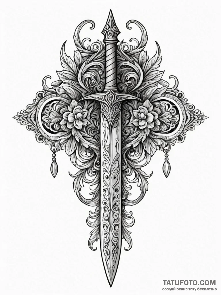 Obsidian dagger with a handle of carved bone,... - эскиз тату (№1752210690_0, 11.07.2025 05:11) — Tatufoto.com