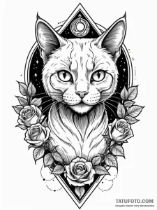Alchemist cat with glowing eyes, artistic tat... - эскиз тату (№1752210939_0, 11.07.2025 05:15) — Tatufoto.com