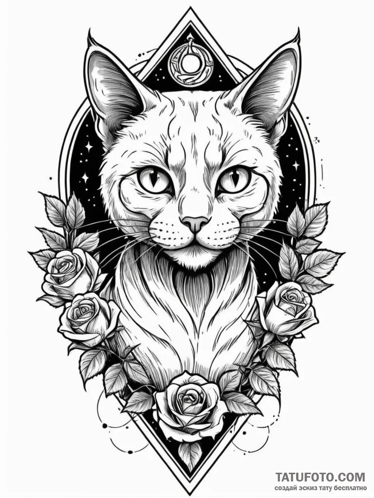 Alchemist cat with glowing eyes, artistic tat… — эскиз тату (№1752210939_0, 11.07.2025 05:15) — Tatufoto.com