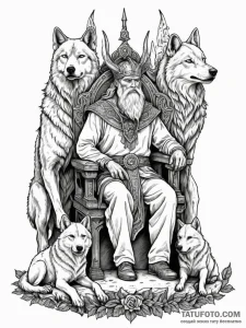 Odin on his throne, flanked by his wolves ger... - эскиз тату (№1752211192_0, 11.07.2025 05:19) — Tatufoto.com