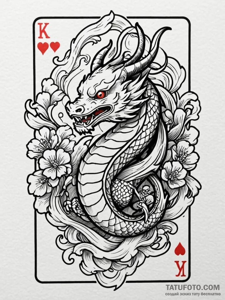 Queen of hearts playing card with an elegant,… — эскиз тату (№1752211696_0, 11.07.2025 05:28) — Tatufoto.com