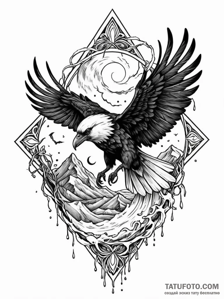 Ice raven flying through storm, concept art f… — эскиз тату (№1752211865_0, 11.07.2025 05:31) — Tatufoto.com