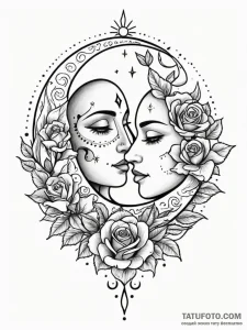 Sun and moon in a delicate, celestial dance,... - эскиз тату (№1752212118_0, 11.07.2025 05:35) — Tatufoto.com