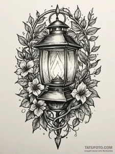 Ice lantern trapped in vines, tattoo flash sh... - эскиз тату (№1752212371_0, 11.07.2025 05:39) — Tatufoto.com