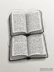 Ancient tome with glowing script, concept art... - эскиз тату (№1752212709_0, 11.07.2025 05:45) — Tatufoto.com