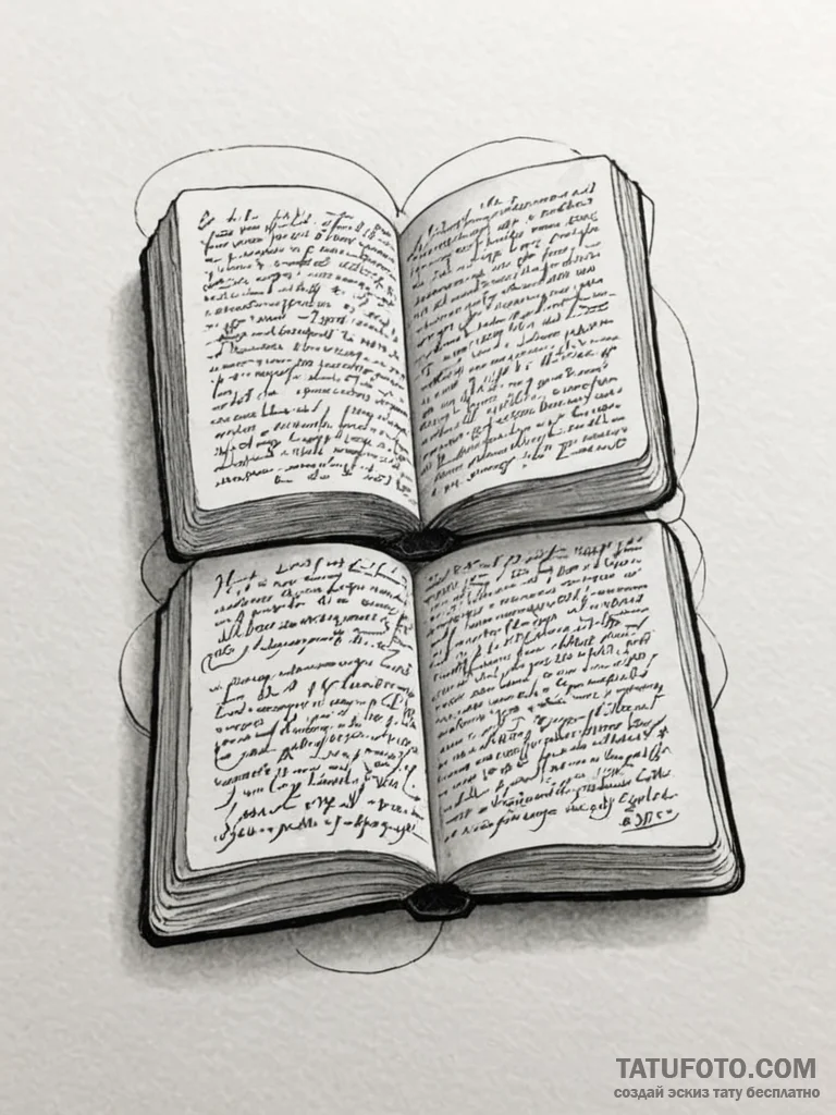 Ancient tome with glowing script, concept art... - эскиз тату (№1752212709_0, 11.07.2025 05:45) — Tatufoto.com
