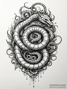 Tide serpent coiling through wreckage, concep... - эскиз тату (№1752213129_0, 11.07.2025 05:52) — Tatufoto.com