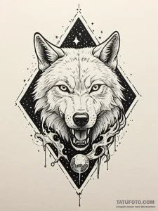 Arcane wolf devouring starry prey, tattoo ske... - эскиз тату (№1752213215_0, 11.07.2025 05:53) — Tatufoto.com
