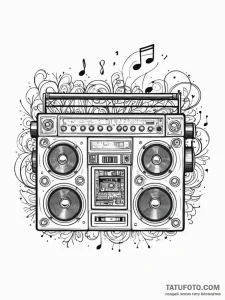A classic boombox with music notes, retro,, t... - эскиз тату (№1752213299_0, 11.07.2025 05:54) — Tatufoto.com