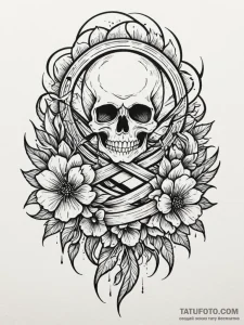 Undying bloom beneath spectral storm, tattoo... - эскиз тату (№1752213552_0, 11.07.2025 05:59) — Tatufoto.com