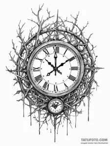 Clock trapped in web of thorns, artistic tatt... - эскиз тату (№1752213717_0, 11.07.2025 06:01) — Tatufoto.com