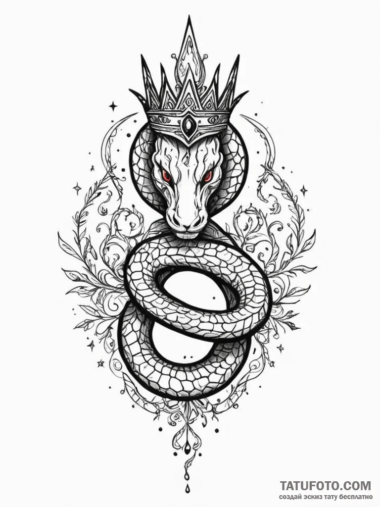 Hollow serpent crowned in stars, ink illustra... - эскиз тату (№1752213884_0, 11.07.2025 06:04) — Tatufoto.com