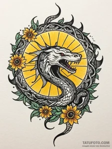 Black serpent biting sun, tattoo drawing outl... - эскиз тату (№1752214055_0, 11.07.2025 06:07) — Tatufoto.com