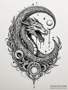Moon serpent devouring stars, ink illustratio... - эскиз тату (№1752214228_0, 11.07.2025 06:10) — Tatufoto.com