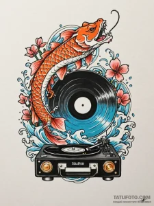 Record player with a vinyl spinning, tattoo f... - эскиз тату (№1752214395_0, 11.07.2025 06:13) — Tatufoto.com