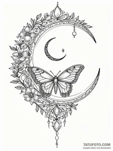Opal moth beneath crescent moon, tattoo drawi... - эскиз тату (№1752215242_0, 11.07.2025 06:27) — Tatufoto.com
