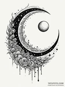 Unraveled scroll beneath spectral moon, artis... - эскиз тату (№1752215834_0, 11.07.2025 06:37) — Tatufoto.com