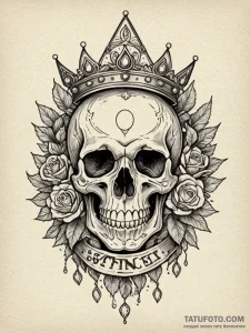 Opal skull beneath spectral crown, tattoo fla... - эскиз тату (№1752216927_0, 11.07.2025 06:55) — Tatufoto.com