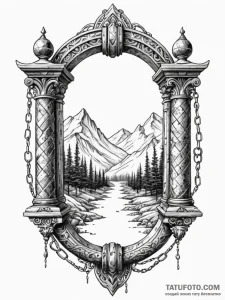 Obsidian gate chained shut, concept art for t... - эскиз тату (№1752217258_0, 11.07.2025 07:00) — Tatufoto.com