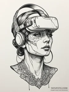 Cracked roman bust with a vr headset strapped... - эскиз тату (№1752217342_0, 11.07.2025 07:02) — Tatufoto.com