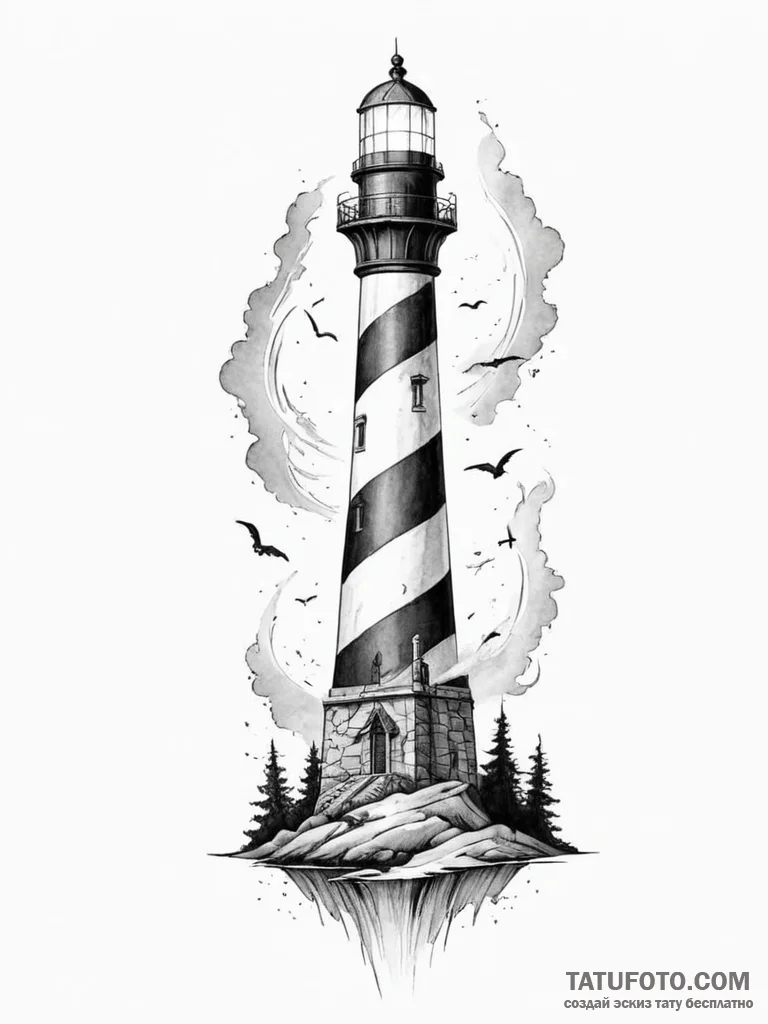 Lighthouse wrapped in ghostly fog, concept ar... - эскиз тату (№1752217425_0, 11.07.2025 07:03) — Tatufoto.com