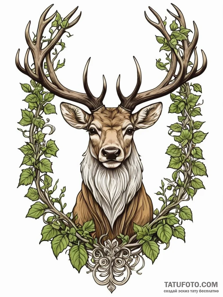 Noble stag crowned with ivy, tattoo sketch de… — эскиз тату (№1752218096_0, 11.07.2025 07:14) — Tatufoto.com