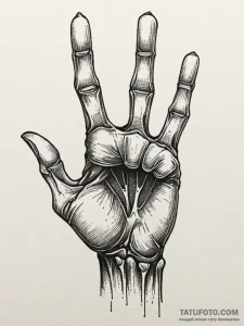 Hand giving the 'rock on' sign, skeletal, tat... - эскиз тату (№1752218179_0, 11.07.2025 07:16) — Tatufoto.com