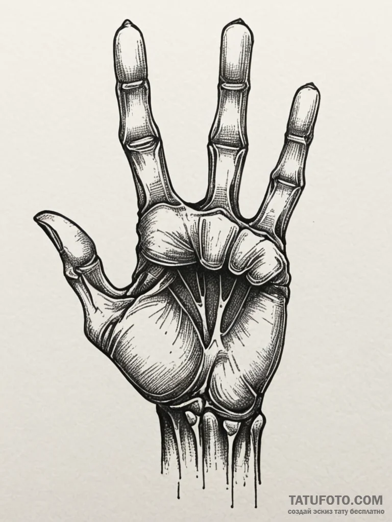 Hand giving the ‘rock on’ sign, skeletal, tat… — эскиз тату (№1752218179_0, 11.07.2025 07:16) — Tatufoto.com