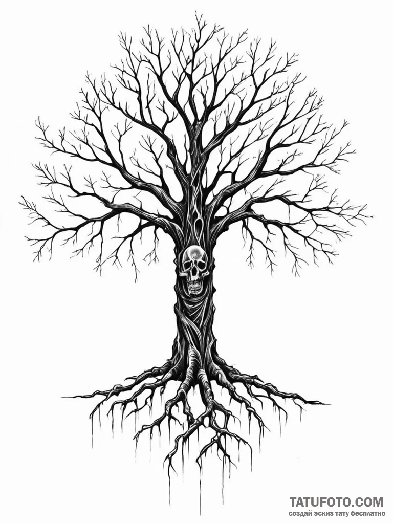Corrupted tree with skeletal roots, concept a... - эскиз тату (№1752218431_0, 11.07.2025 07:20) — Tatufoto.com