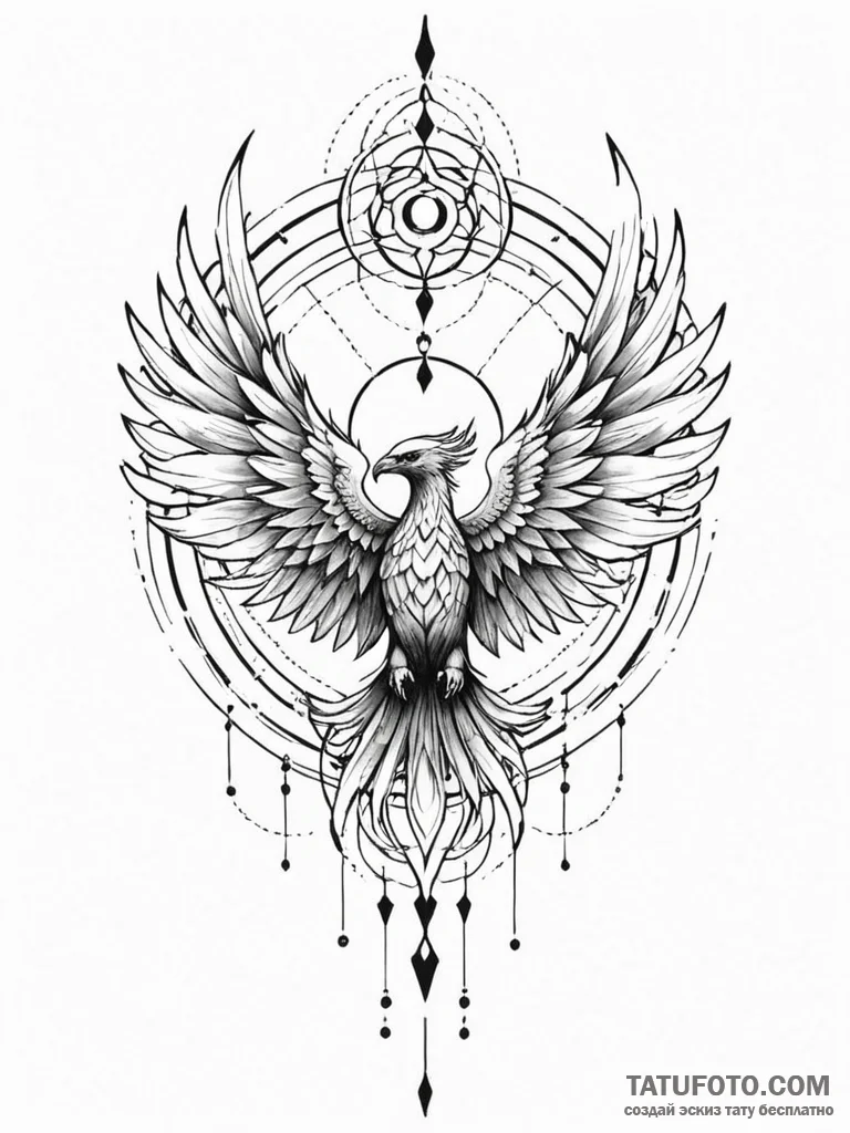 Ice phoenix with jagged wings, artistic tatto… — эскиз тату (№1752218937_0, 11.07.2025 07:28) — Tatufoto.com