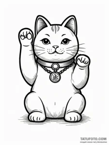 Lucky cat (maneki-neko) waving, ink illustrat... - эскиз тату (№1752219188_0, 11.07.2025 07:33) — Tatufoto.com