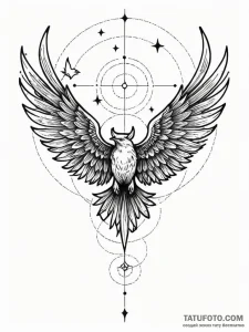 Night wings tearing through stars, tattoo lin... - эскиз тату (№1752219523_0, 11.07.2025 07:38) — Tatufoto.com