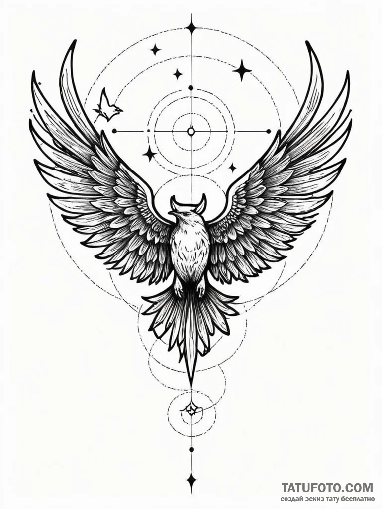 Night wings tearing through stars, tattoo lin... - эскиз тату (№1752219523_0, 11.07.2025 07:38) — Tatufoto.com