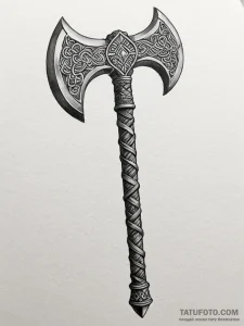 Barbarian's battle-axe with a nordic knotwork... - эскиз тату (№1752219772_0, 11.07.2025 07:42) — Tatufoto.com