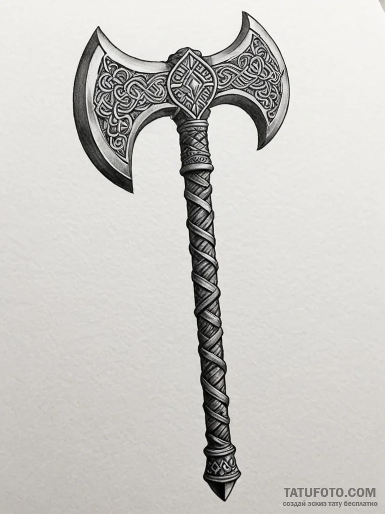 Barbarian’s battle-axe with a nordic knotwork… — эскиз тату (№1752219772_0, 11.07.2025 07:42) — Tatufoto.com
