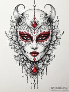 Ruby eye gleaming in bone mask, tattoo drawin... - эскиз тату (№1752219856_0, 11.07.2025 07:44) — Tatufoto.com