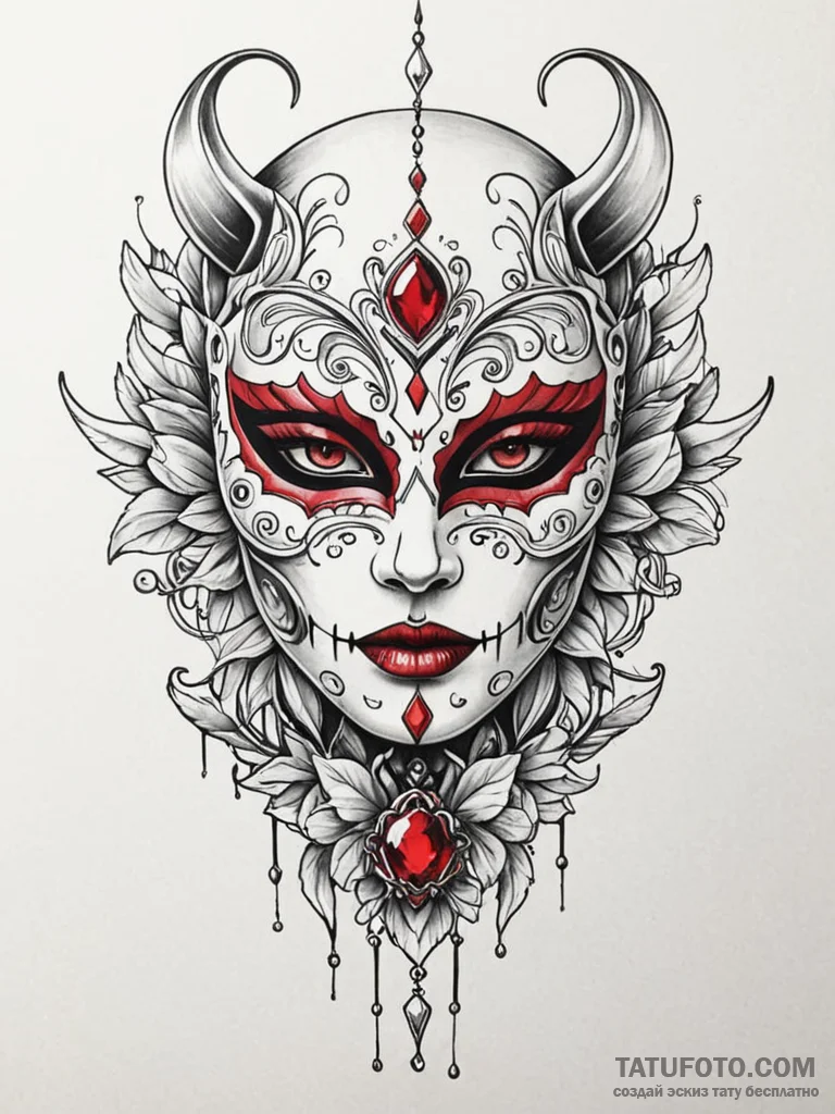 Ruby eye gleaming in bone mask, tattoo drawin… — эскиз тату (№1752219856_0, 11.07.2025 07:44) — Tatufoto.com